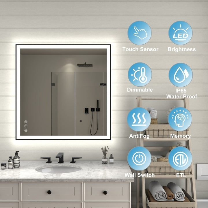 ExBrite Framed LED Lighted Bathroom Mirror Apex Noir 36"W x 36"H Image 3