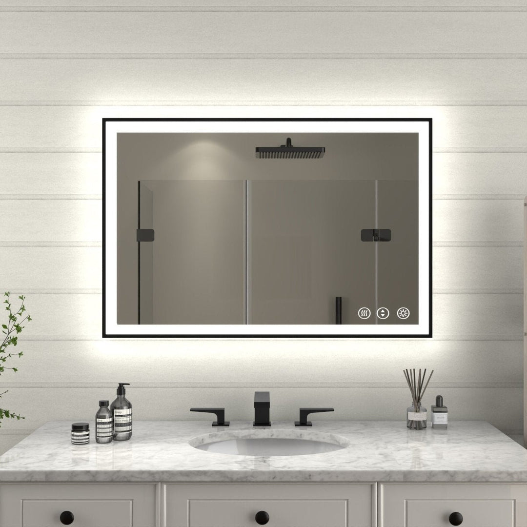 Apex-Noir 24x36 Framed LED Bathroom Mirror Matte Black Anti-Fog Tempered Glass Image 11