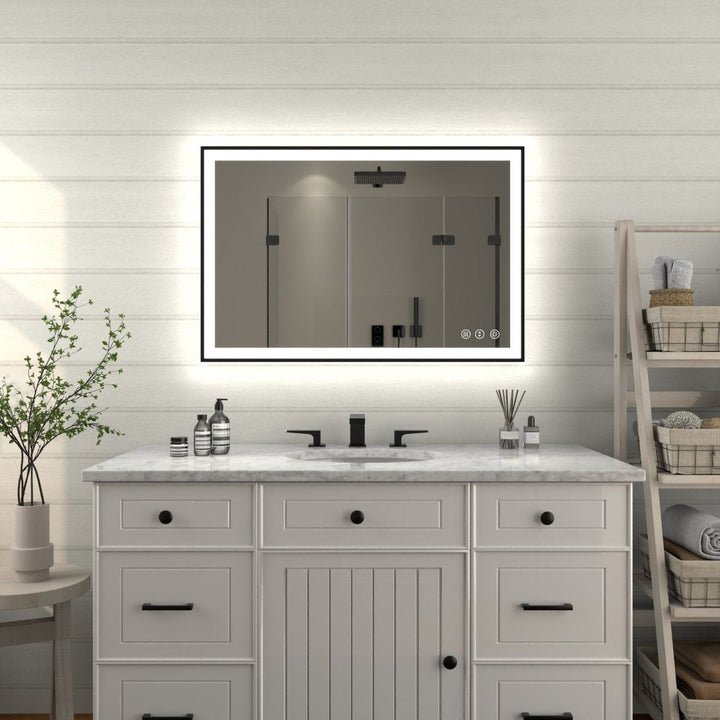 Apex-Noir 24x36 Framed LED Bathroom Mirror Matte Black Anti-Fog Tempered Glass Image 12