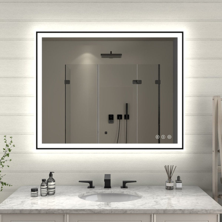 Apex-Noir LED Lighted Bathroom Mirror 48"x32" Black Frame Dimmable Anti-Fog Image 1