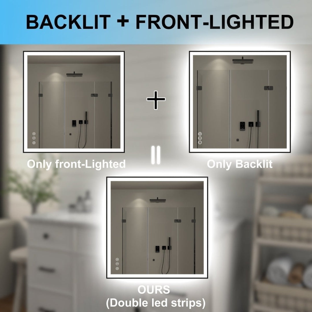 ExBrite Framed LED Lighted Bathroom Mirror Apex Noir 36"W x 36"H Image 7