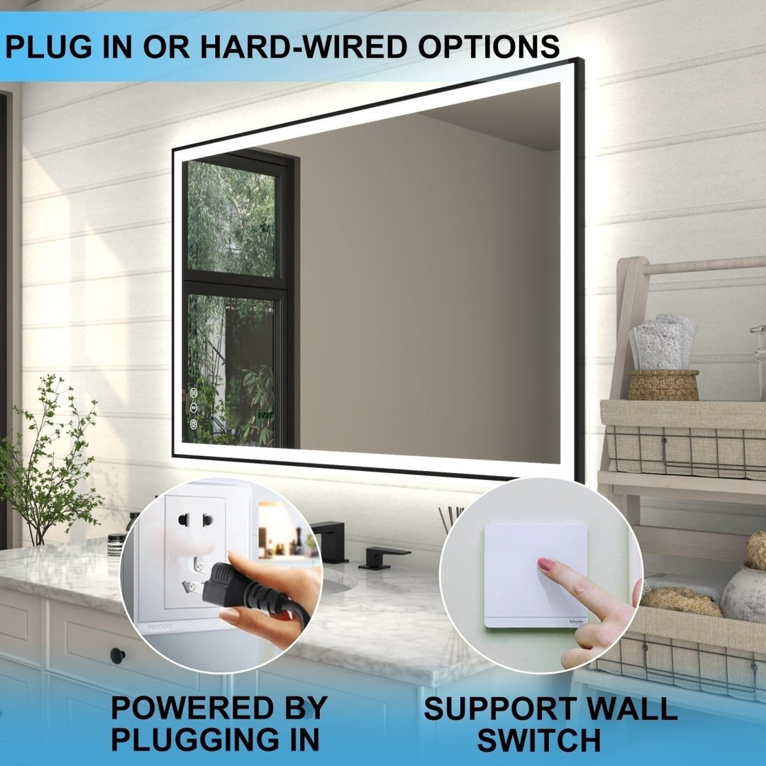 Apex-Noir LED Lighted Bathroom Mirror 48"x32" Black Frame Dimmable Anti-Fog Image 4