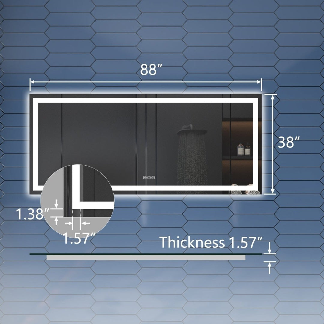 Apex 88 LED Anti Fog Bathroom Mirror 38x88 Dimmable Tempered Glass Dual Lighting Image 2