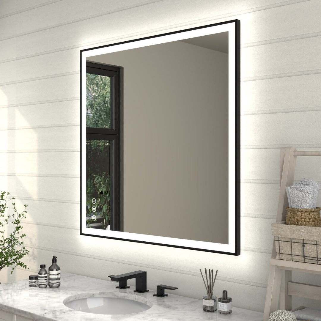 ExBrite Framed LED Lighted Bathroom Mirror Apex Noir 36"W x 36"H Image 11