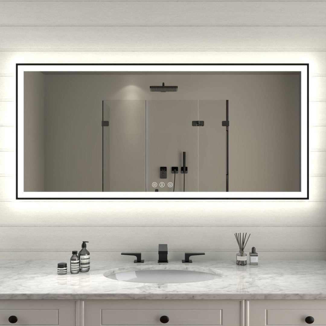 Apex-Noir 60x28 Framed LED Bathroom Mirror Matte Black Anti-Fog Dimmable Image 1