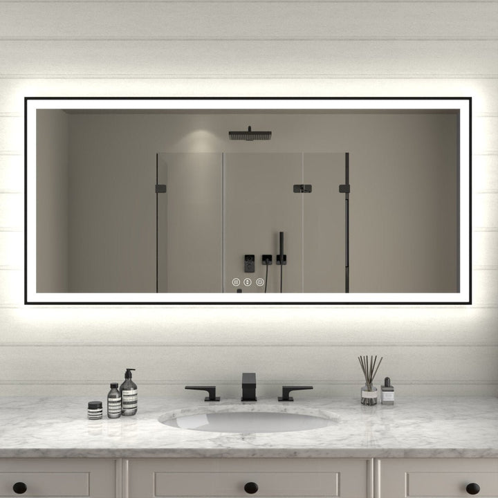 Apex-Noir 60x28 Framed LED Bathroom Mirror Matte Black Anti-Fog Dimmable Image 1