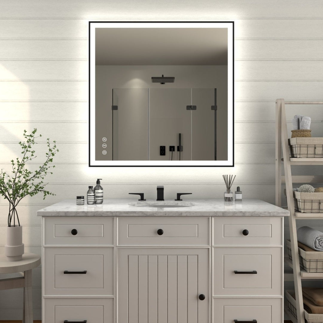 ExBrite Framed LED Lighted Bathroom Mirror Apex Noir 36"W x 36"H Image 12