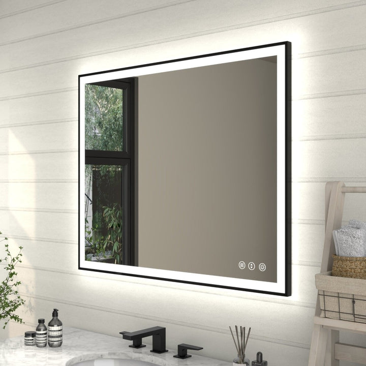 Apex-Noir LED Lighted Bathroom Mirror 48"x32" Black Frame Dimmable Anti-Fog Image 11