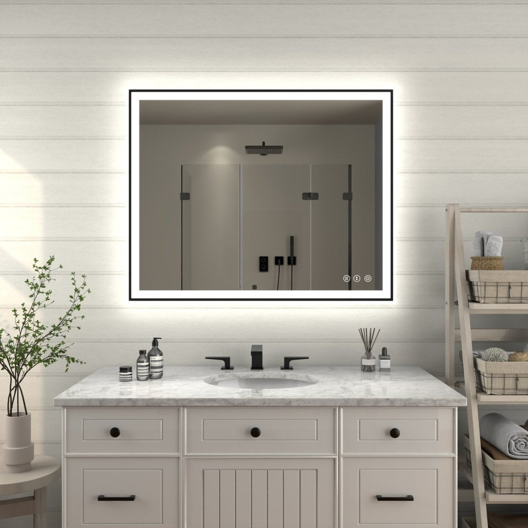 Apex-Noir LED Lighted Bathroom Mirror 48"x32" Black Frame Dimmable Anti-Fog Image 12