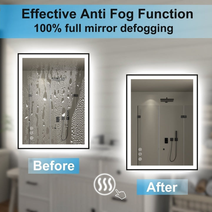 Apex-Noir 40x24 Framed LED Lighted Bathroom Mirror Anti-Fog Matte Black Frame Image 10