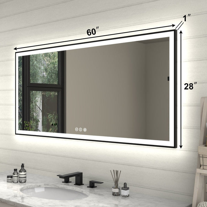 Apex-Noir 60x28 Framed LED Bathroom Mirror Matte Black Anti-Fog Dimmable Image 2