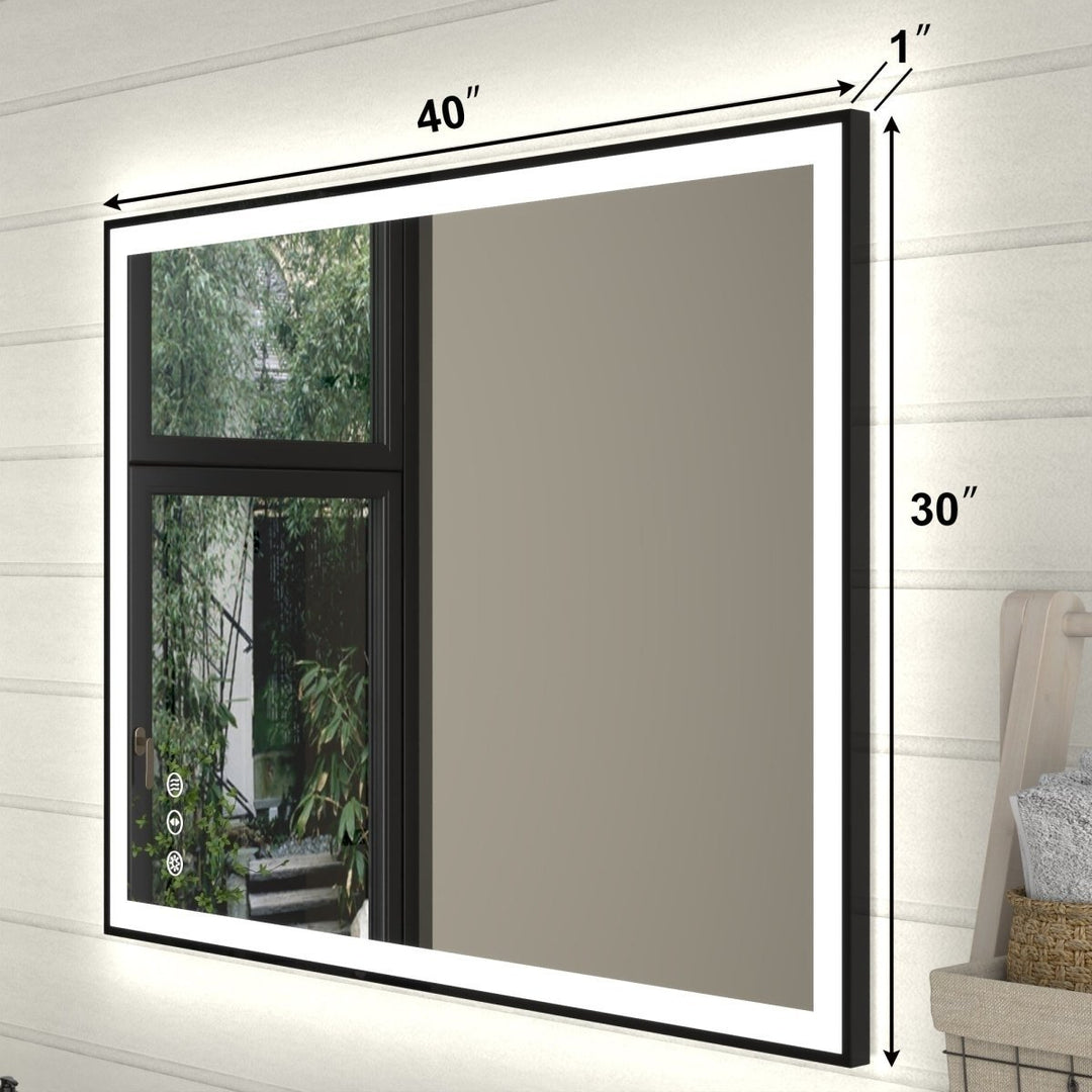 Apex-Noir 40x30 Framed LED Lighted Bathroom Mirror with Matte Black Frame Image 2