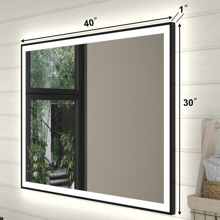 Apex-Noir 40x30 Framed LED Lighted Bathroom Mirror with Matte Black Frame Image 2