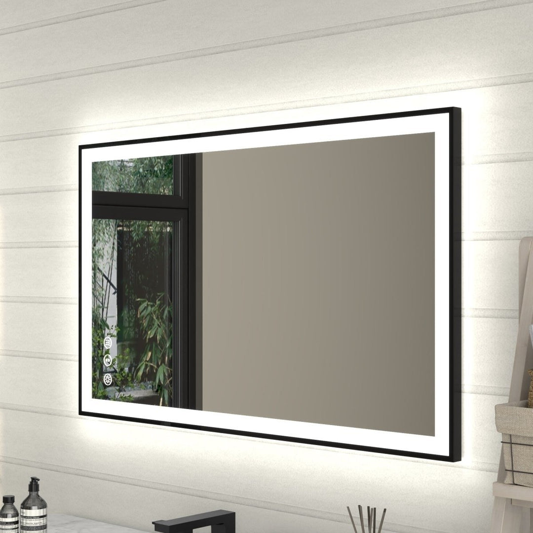 Apex-Noir 40x24 Framed LED Lighted Bathroom Mirror Anti-Fog Matte Black Frame Image 11