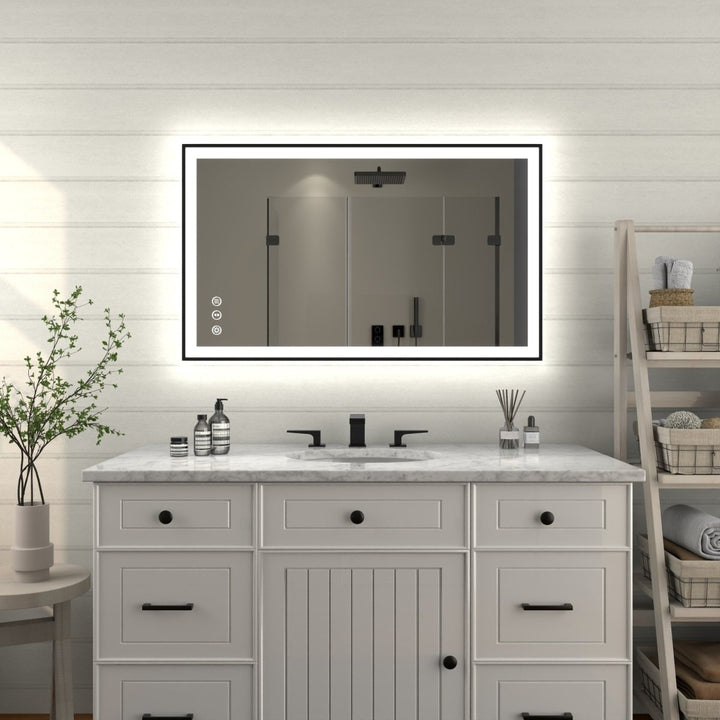 Apex-Noir 40x24 Framed LED Lighted Bathroom Mirror Anti-Fog Matte Black Frame Image 12