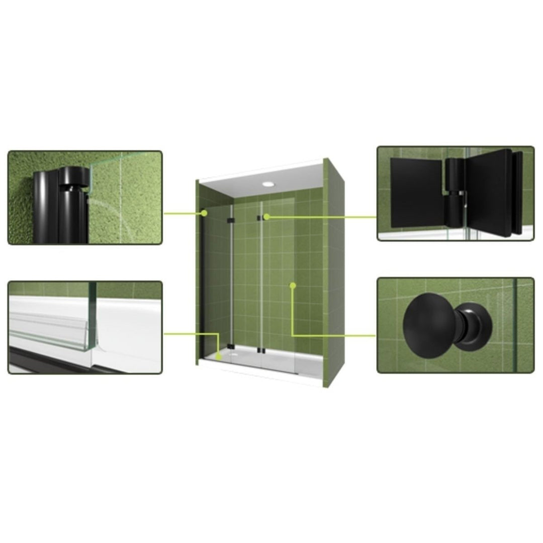 Exbrite Trio 48-48.3" W x 72" H Bifold Shower Screen for Shower,Matte Black,Clear Glass,Pivot Swing Frameless Shower Image 3