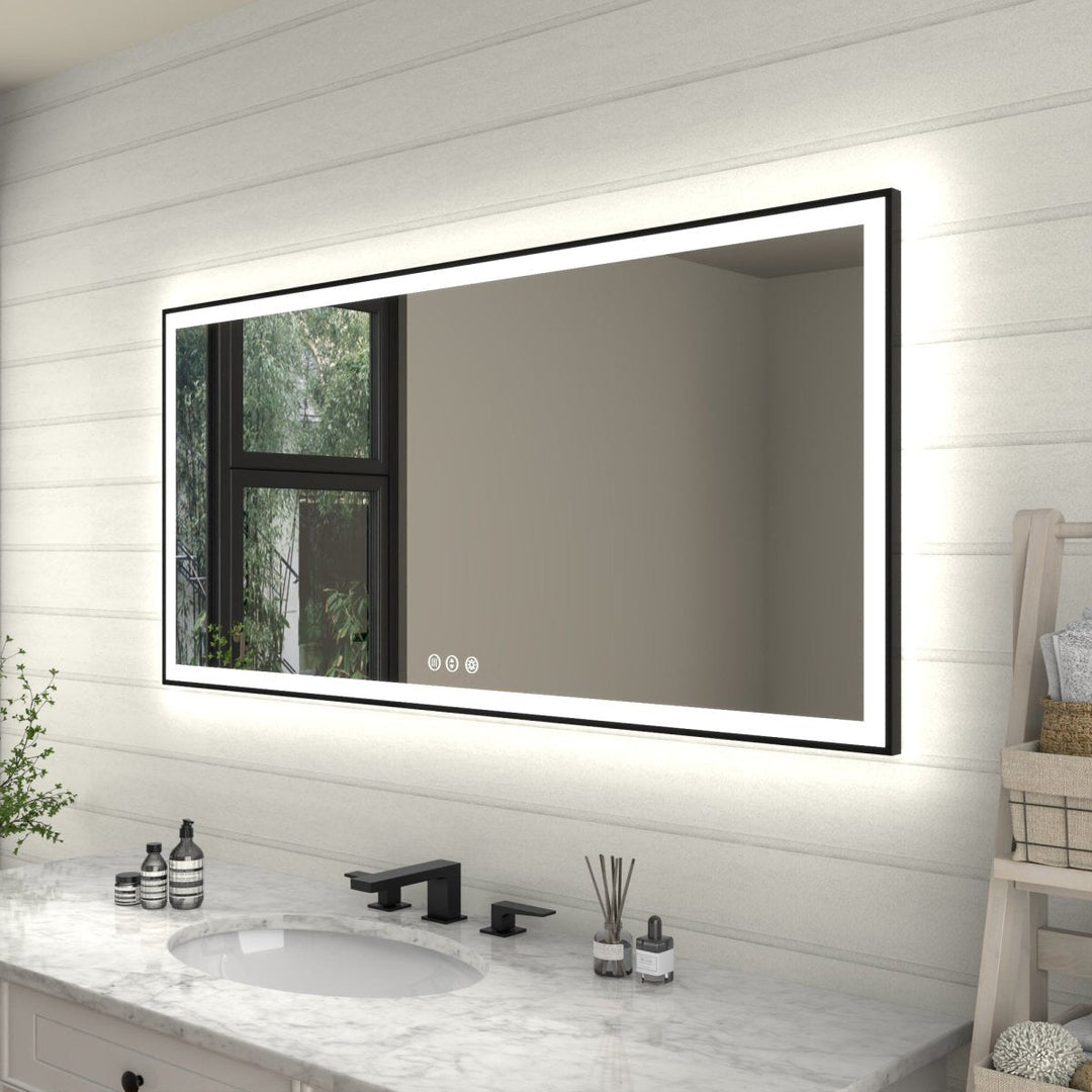 Apex-Noir 60x28 Framed LED Bathroom Mirror Matte Black Anti-Fog Dimmable Image 11