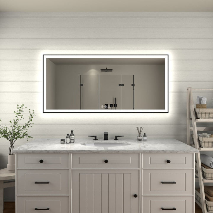 Apex-Noir 60x28 Framed LED Bathroom Mirror Matte Black Anti-Fog Dimmable Image 12