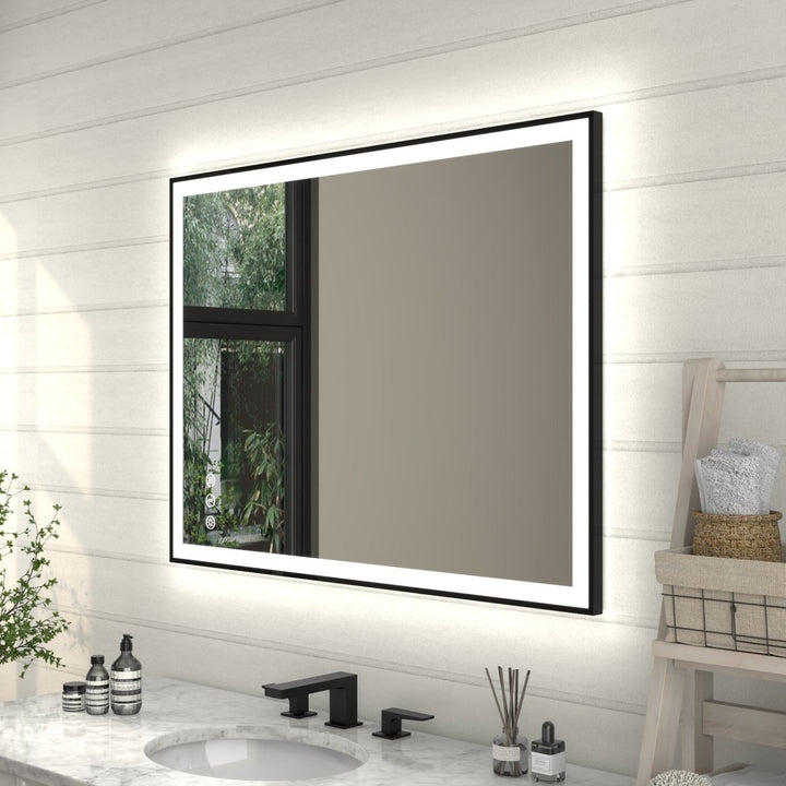 Apex-Noir 40x30 Framed LED Lighted Bathroom Mirror with Matte Black Frame Image 11