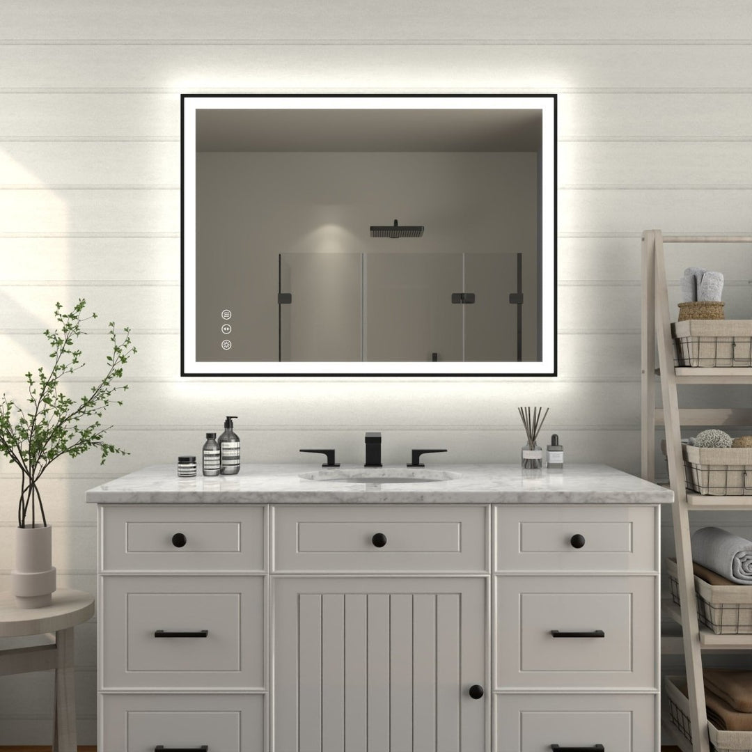 Apex-Noir 40x30 Framed LED Lighted Bathroom Mirror with Matte Black Frame Image 12