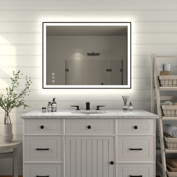 Apex-Noir 40x30 Framed LED Lighted Bathroom Mirror with Matte Black Frame Image 12