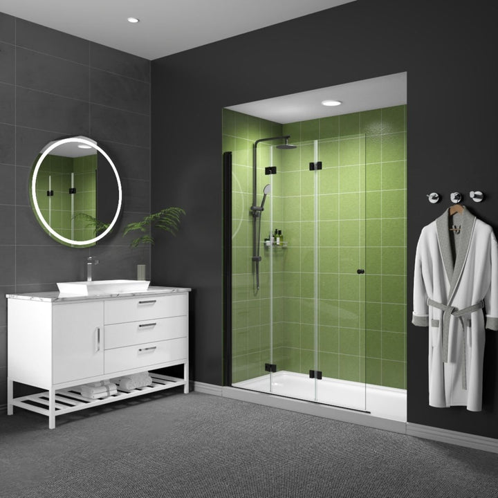 Exbrite Trio 48-48.3" W x 72" H Bifold Shower Screen for Shower,Matte Black,Clear Glass,Pivot Swing Frameless Shower Image 8