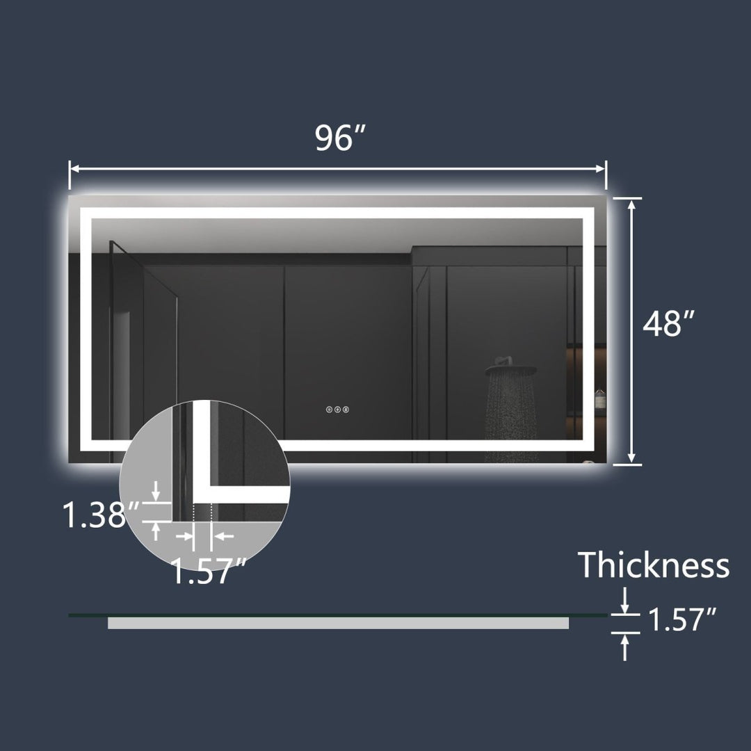 Apex 96" W x 48" H Lighted Bathroom Large Light Led Mirror,Anti Fog,Dimmable,Dual Lighting Mode,Tempered Glass Image 2