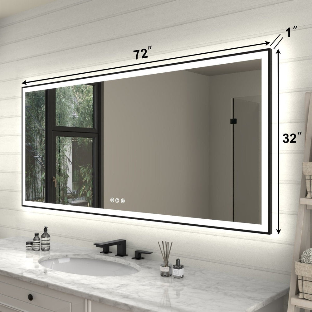 Apex-Noir 72x32 Framed LED Lighted Bathroom Mirror Matte Black Anti-Fog Image 2