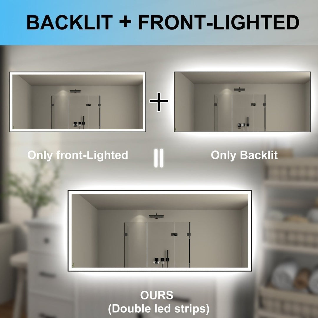 Apex-Noir 72x32 Framed LED Lighted Bathroom Mirror Matte Black Anti-Fog Image 3