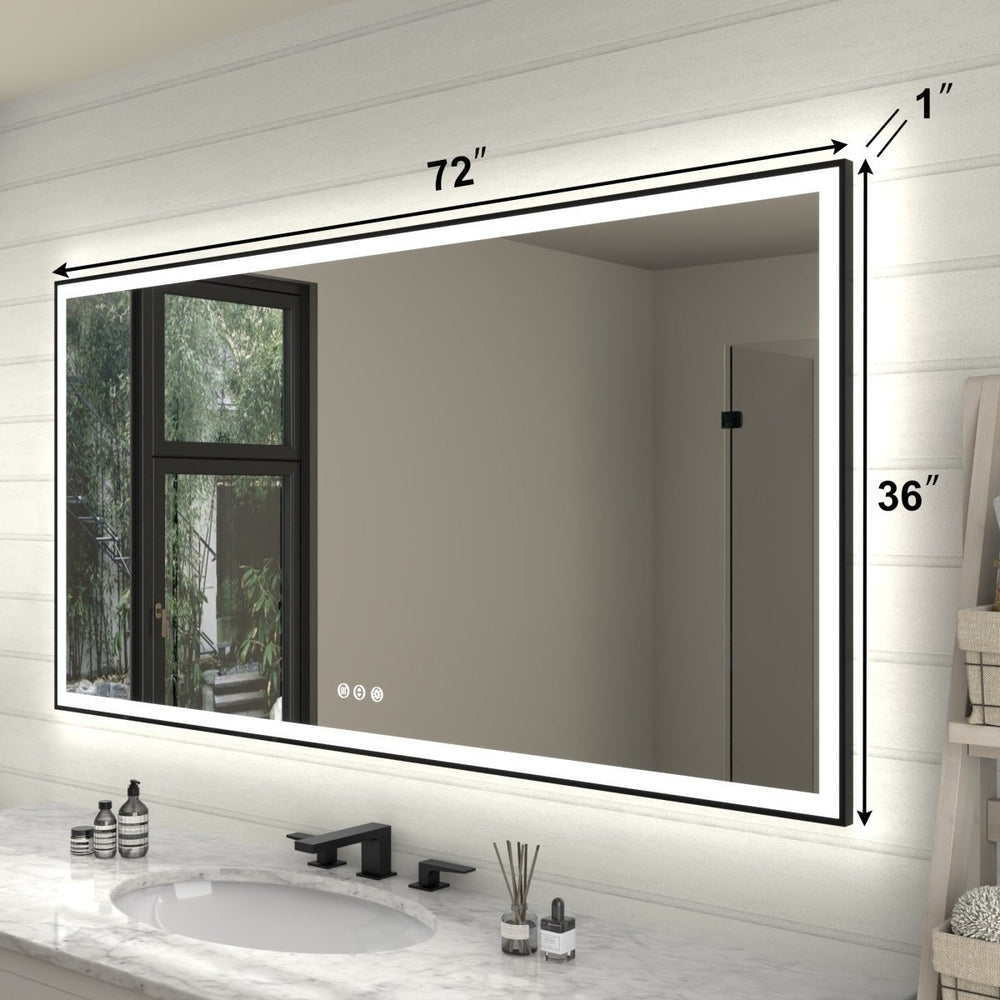 Apex-Noir 72x36 Framed LED Bathroom Mirror Matte Black Anti-Fog Adjustable Brightness Image 2