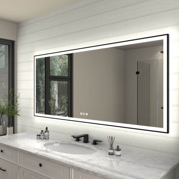 Apex-Noir 72x32 Framed LED Lighted Bathroom Mirror Matte Black Anti-Fog Image 11