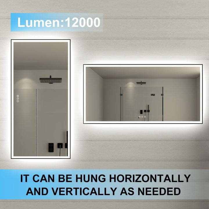 Apex-Noir 72x36 Framed LED Bathroom Mirror Matte Black Anti-Fog Adjustable Brightness Image 9