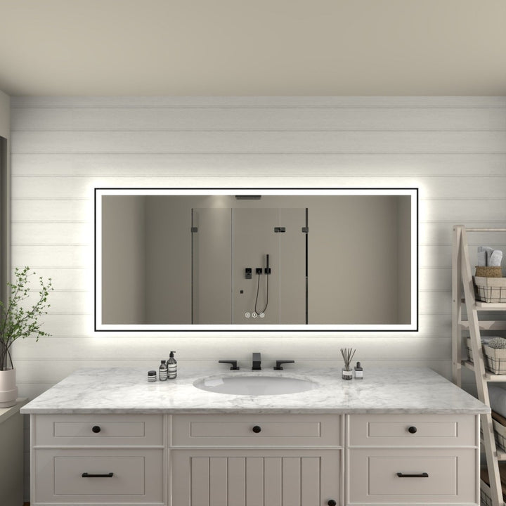 Apex-Noir 72x32 Framed LED Lighted Bathroom Mirror Matte Black Anti-Fog Image 12