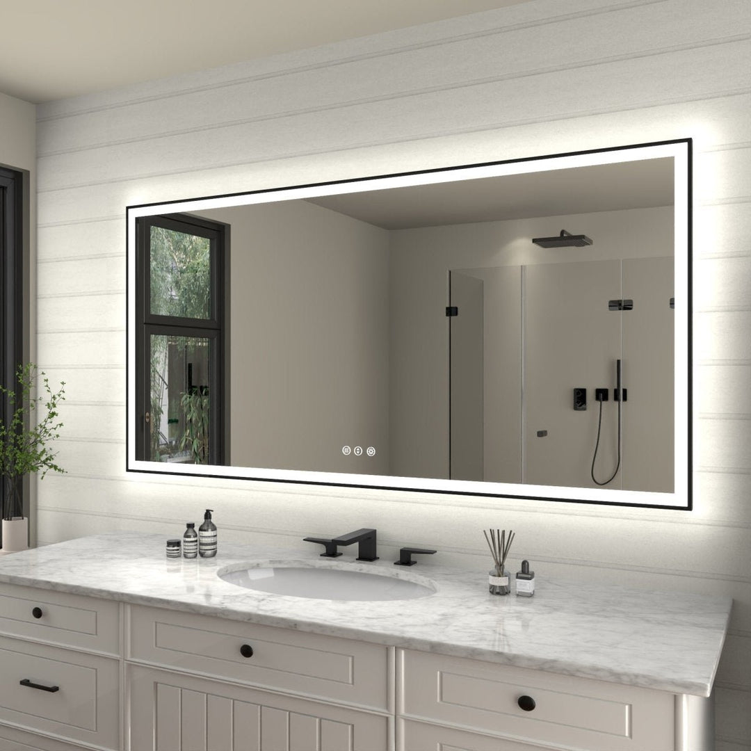 Apex-Noir 72x36 Framed LED Bathroom Mirror Matte Black Anti-Fog Adjustable Brightness Image 11