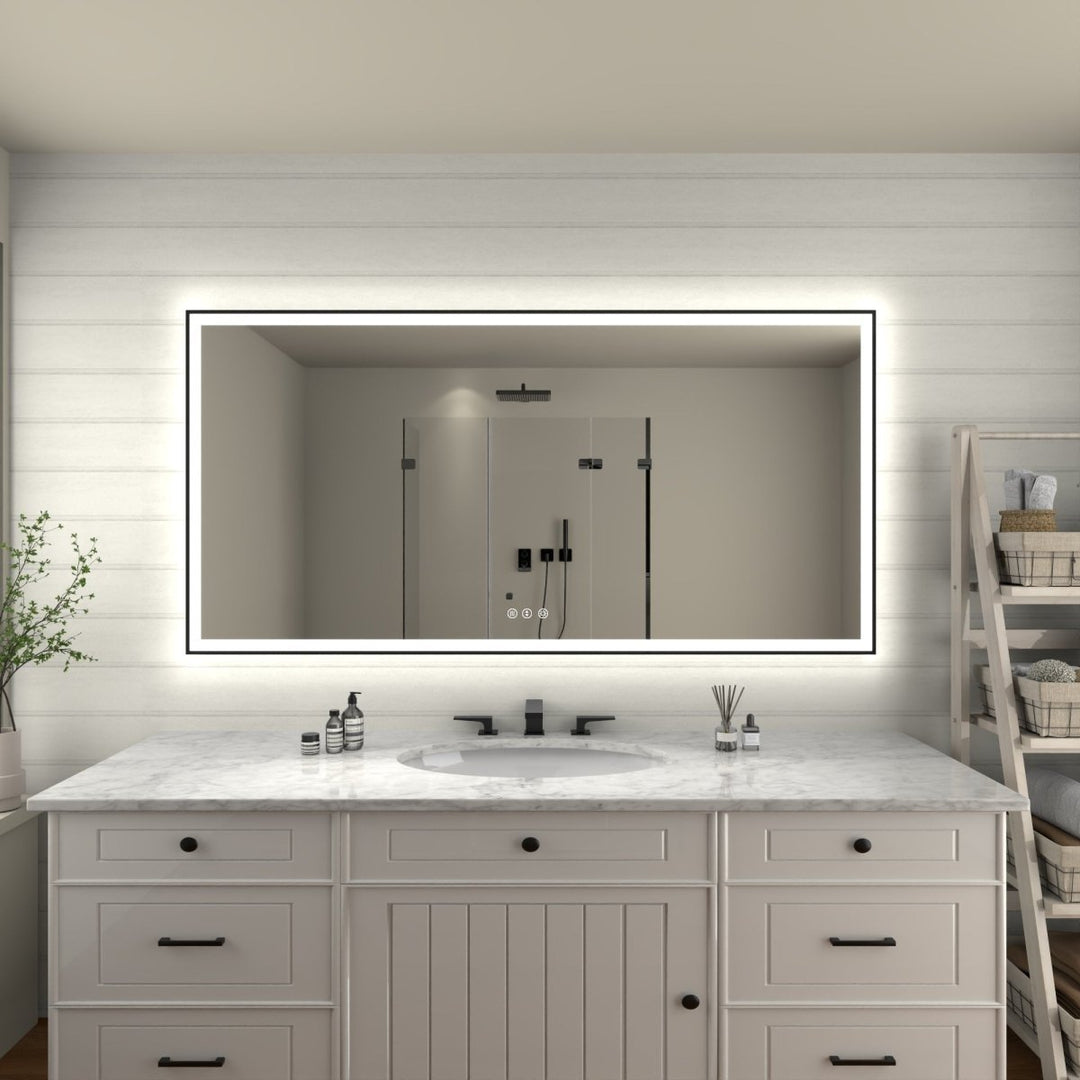 Apex-Noir 72x36 Framed LED Bathroom Mirror Matte Black Anti-Fog Adjustable Brightness Image 12