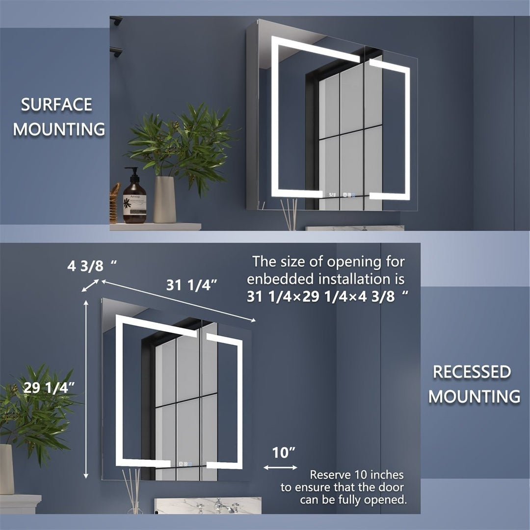 Boost-M1 32x30 Inch Light Medicine Cabinet Aluminum Adjustable Shelves Mirror Image 2