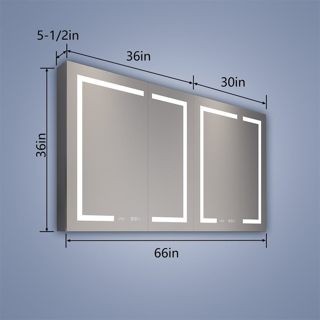 Boost-M2 66x36 Bathroom Medicine Cabinet LED Defogger Dimmer USB Outlets Image 3