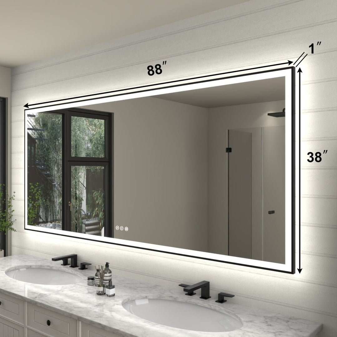 Apex-Noir 88"x38" LED Lighted Bathroom Mirror Black Frame Dimmable Defogging Image 2