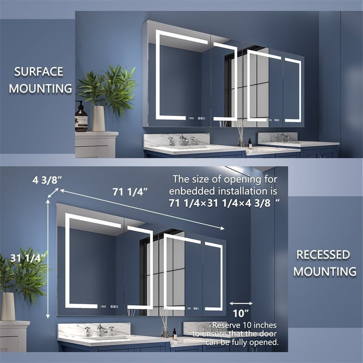 Boost-M2 72" W x 32" H Bathroom Narrow Light Medicine Cabinets with Vanity Mirror Recessed or Surface Image 2