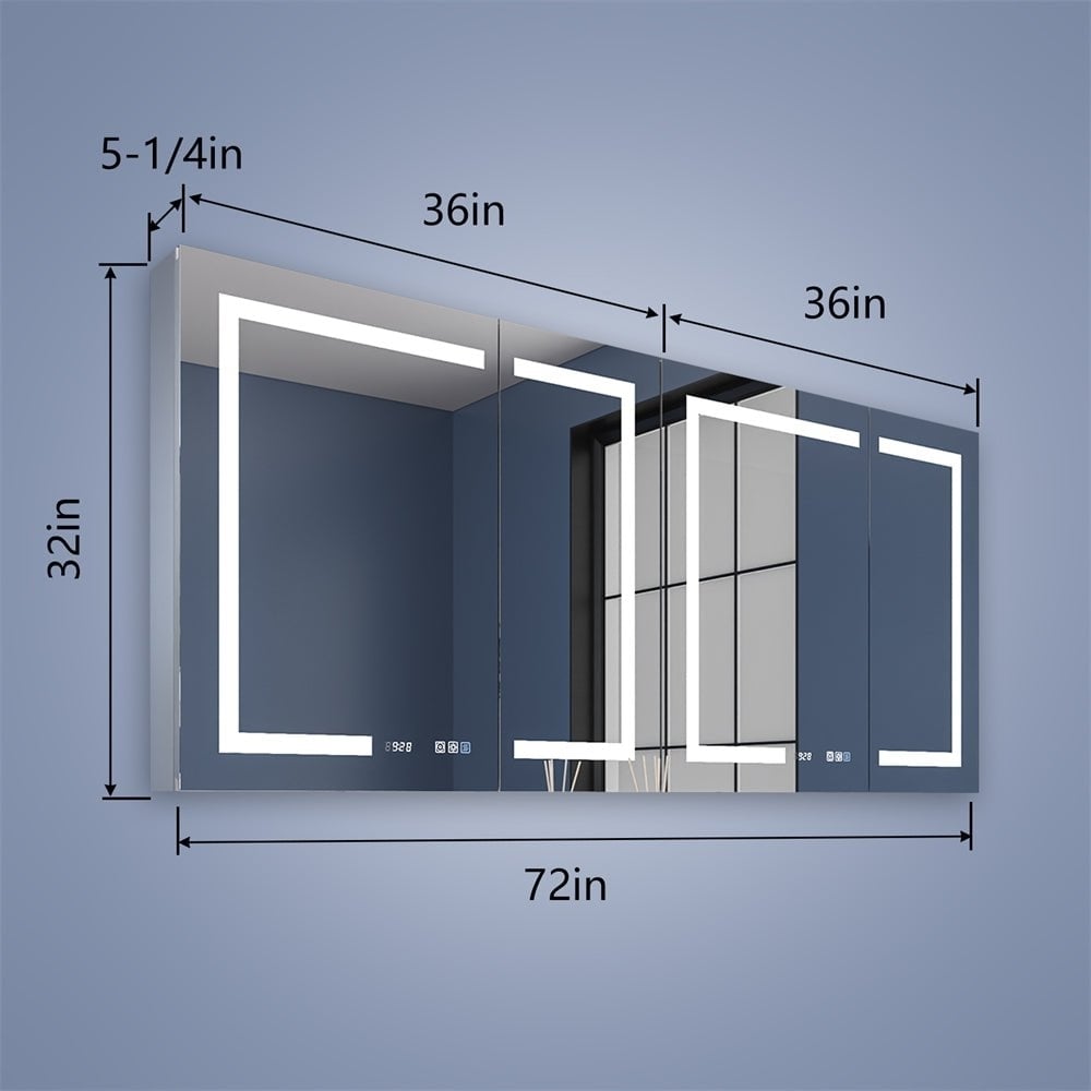 Boost-M2 72" W x 32" H Bathroom Narrow Light Medicine Cabinets with Vanity Mirror Recessed or Surface Image 3