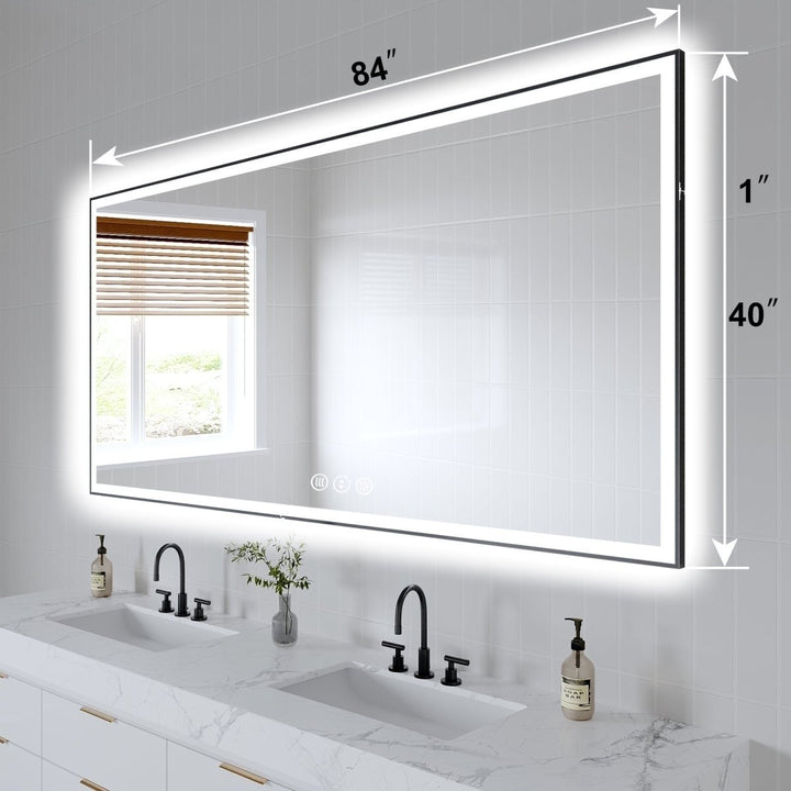 Apex-Noir 84x40 Framed LED Bathroom Mirror Matte Black Anti-Fog Dimmable Image 2