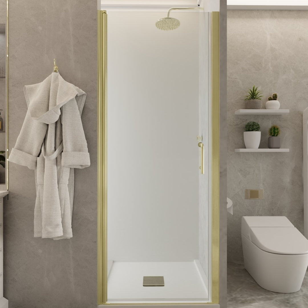 Frameless Shower Door 30-31"x72" Brush Gold 6mm Glass Water Repellent with Handle Image 1