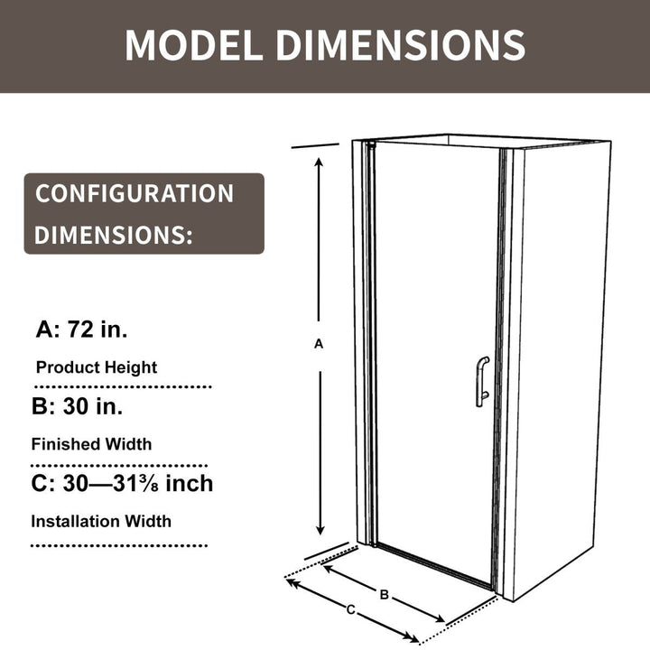 Frameless Shower Door 30-31"x72" Brush Gold 6mm Glass Water Repellent with Handle Image 2