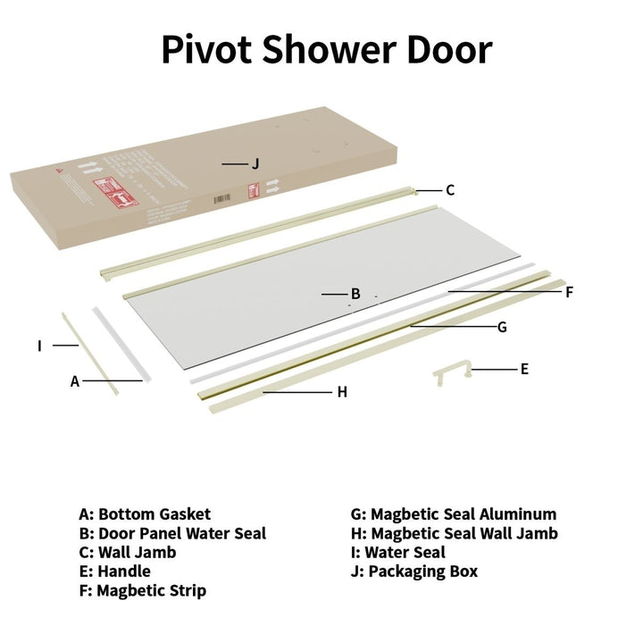 Frameless Shower Door 30-31"x72" Brush Gold 6mm Glass Water Repellent with Handle Image 5