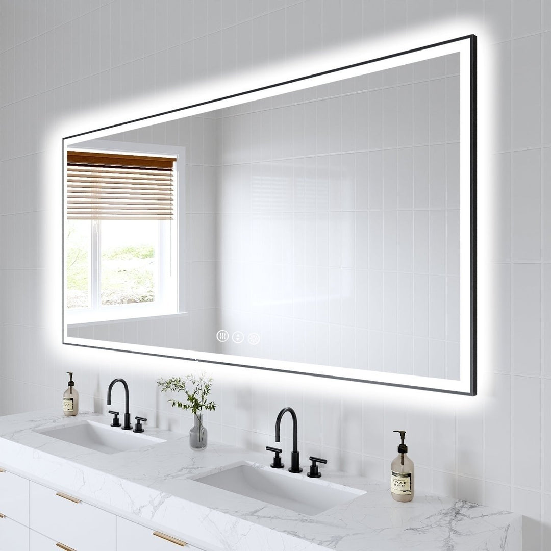 Apex-Noir 84x40 Framed LED Bathroom Mirror Matte Black Anti-Fog Dimmable Image 10