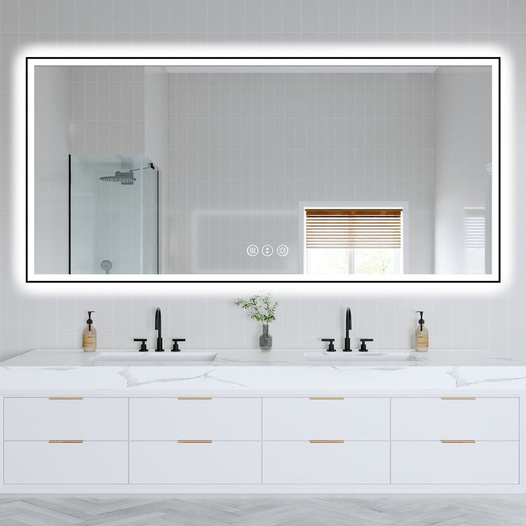 Apex-Noir 84x40 Framed LED Bathroom Mirror Matte Black Anti-Fog Dimmable Image 11