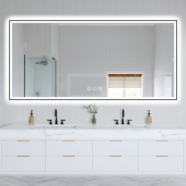 Apex-Noir 84x40 Framed LED Bathroom Mirror Matte Black Anti-Fog Dimmable Image 11