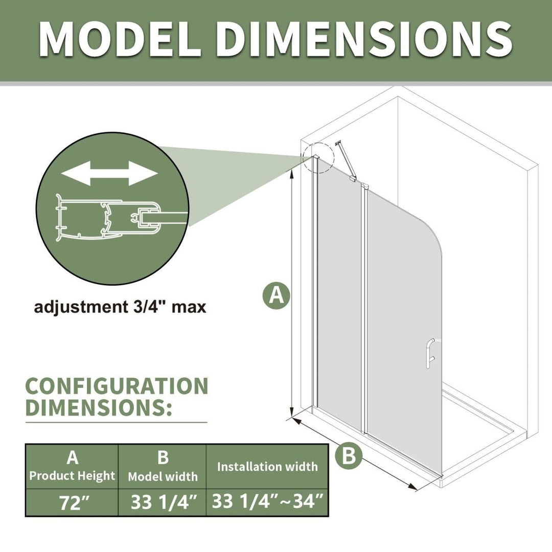 Allsumhome Shower Door 33-34x72 Matte Black 6mm Glass Water Repellent Image 2