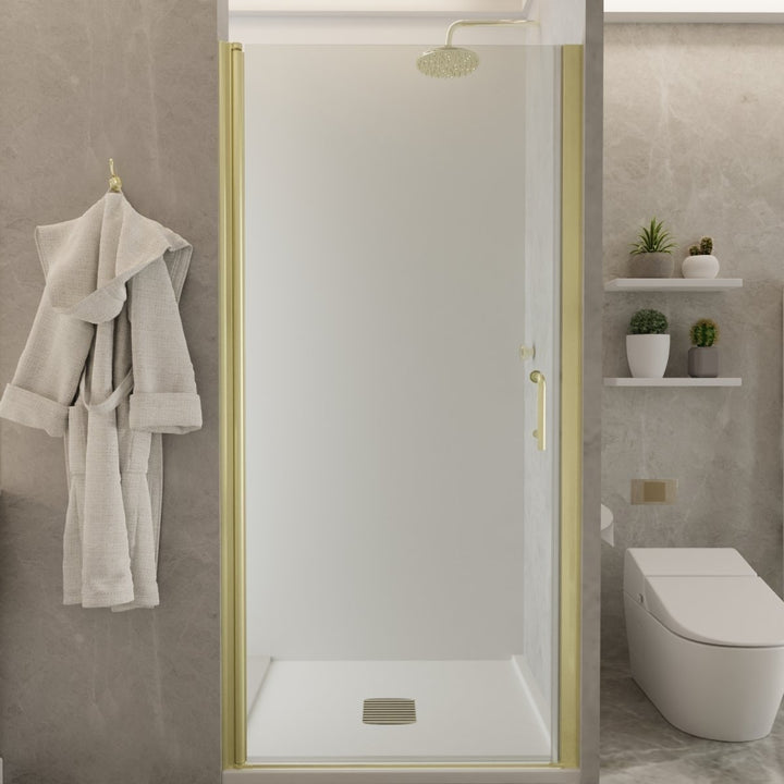 Frameless Shower Door 36-37x72 Brush Gold 6mm Glass with Seal Strip Handle Image 1