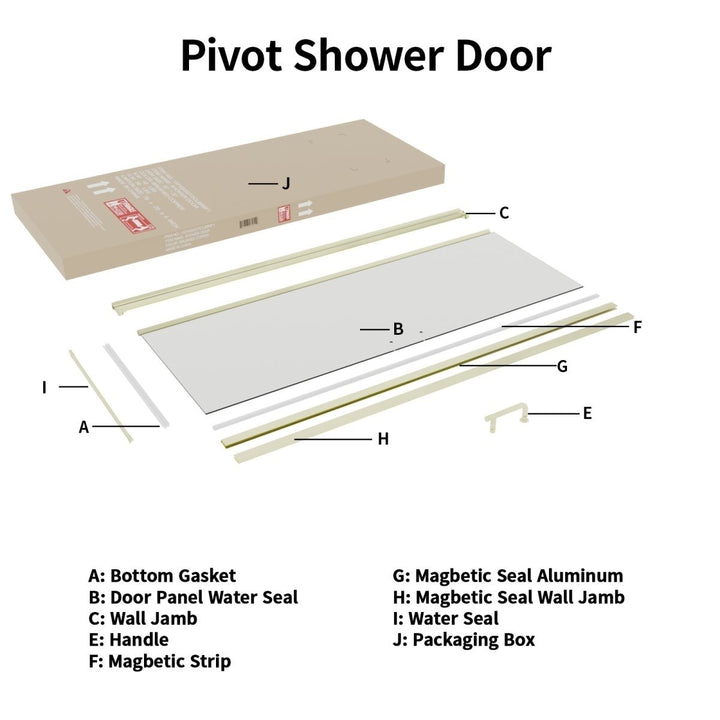 Frameless Shower Door 36-37x72 Brush Gold 6mm Glass with Seal Strip Handle Image 5